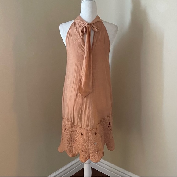 Antropology Floral Cutwork Halter Dress - Picture 3 of 12